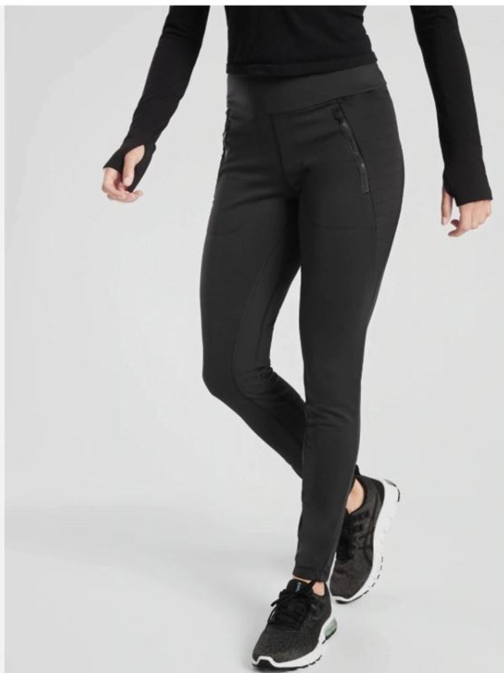 Athleta Peak Hybrid Fleece Leggings Black Zip Quilted S Winter Run